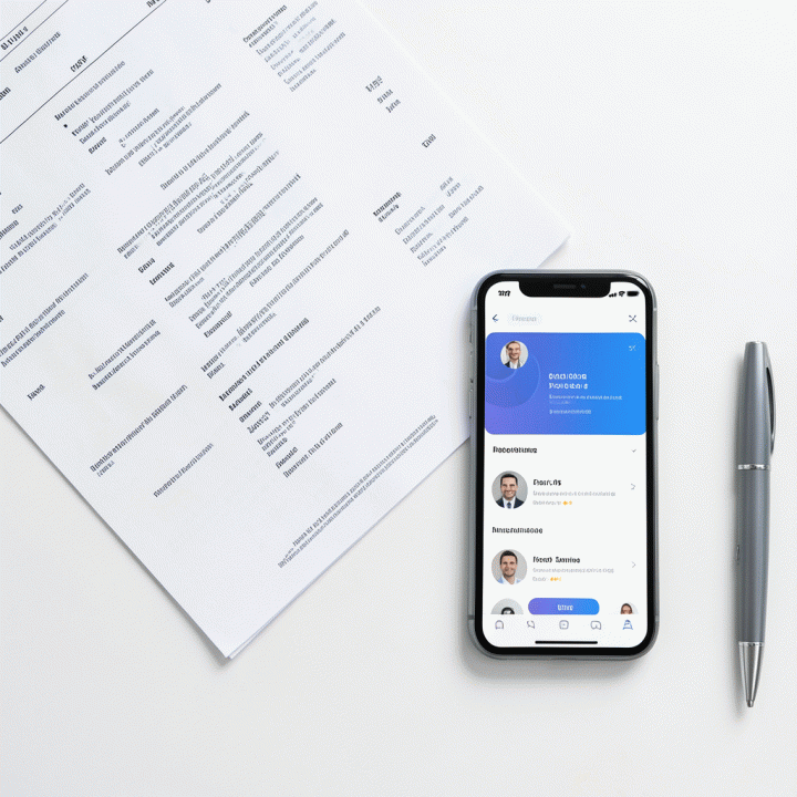 Komposisi flat lay berisi elemen-elemen karir profesional seperti CV dan smartphone, melambangkan kesiapan kerja modern.