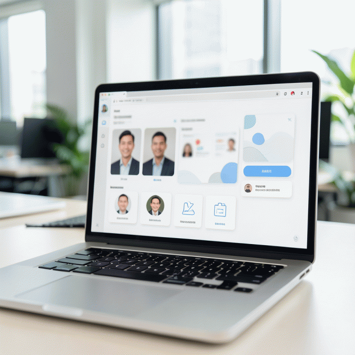 Antarmuka AI yang menunjukkan kemudahan transformasi foto profil menjadi standar korporat.