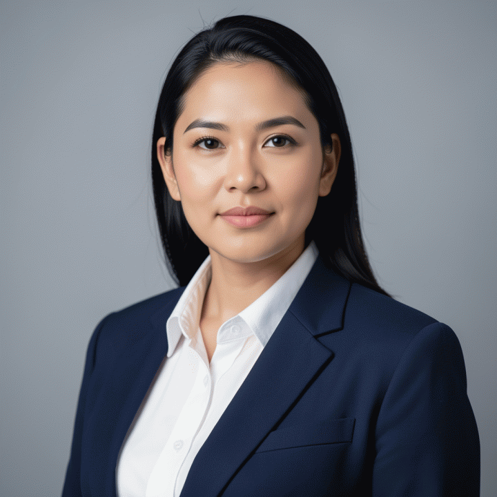 Contoh foto profil profesional standar untuk CV atau LinkedIn dengan latar belakang netral.