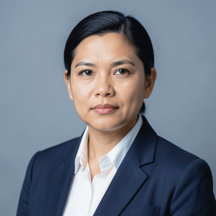 Contoh foto profil profesional (headshot) dengan latar belakang polos, cocok untuk resume atau LinkedIn.