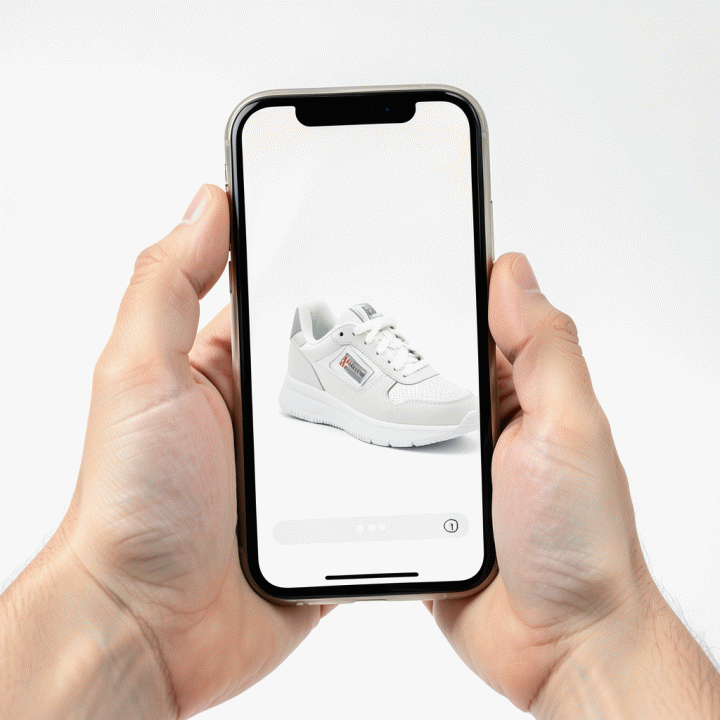 Hand taking a clear, professional photo of an e-commerce product using a smartphone.