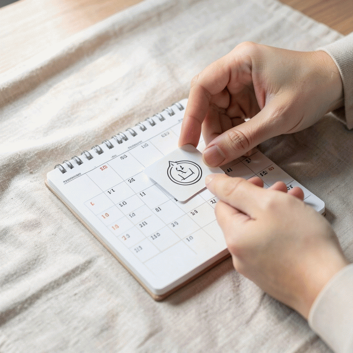 Hands tracking daily worship habits on a calendar, symbolizing spiritual consistency.