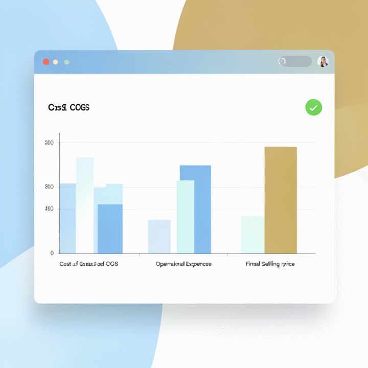 Minimalist dashboard interface for a financial calculator application showing profit and cost analysis charts.