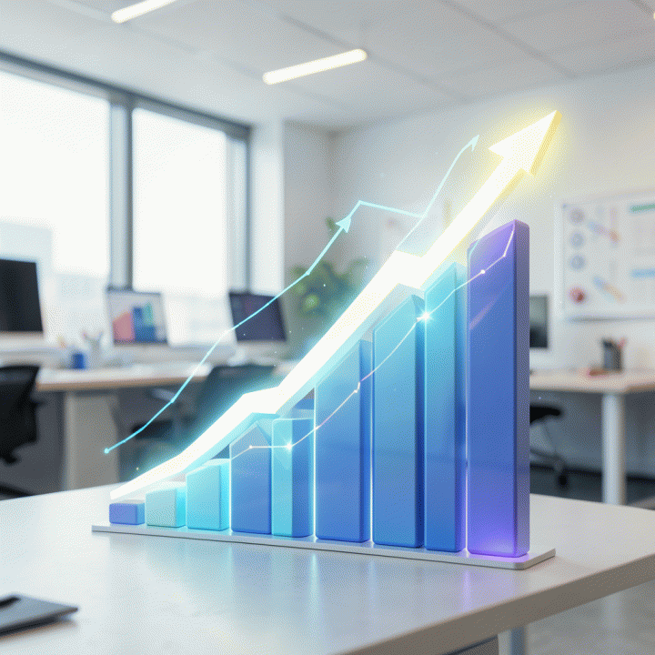 Visualisasi grafik kenaikan laba yang menanjak, menunjukkan penentuan harga jual optimal.