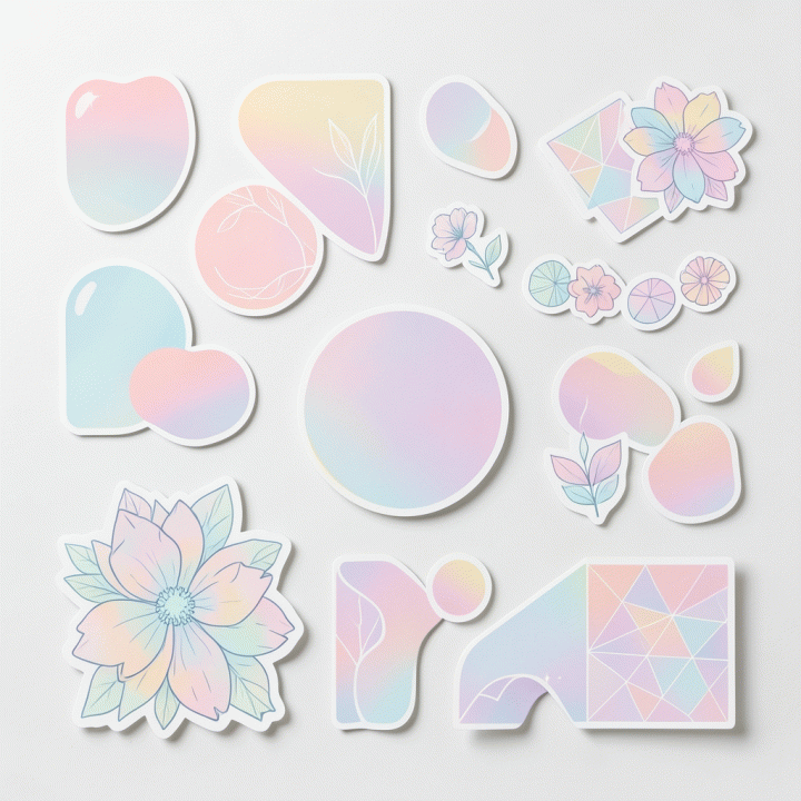 Flat lay of aesthetic digital sticker elements and decorative graphics for Instagram Story design.