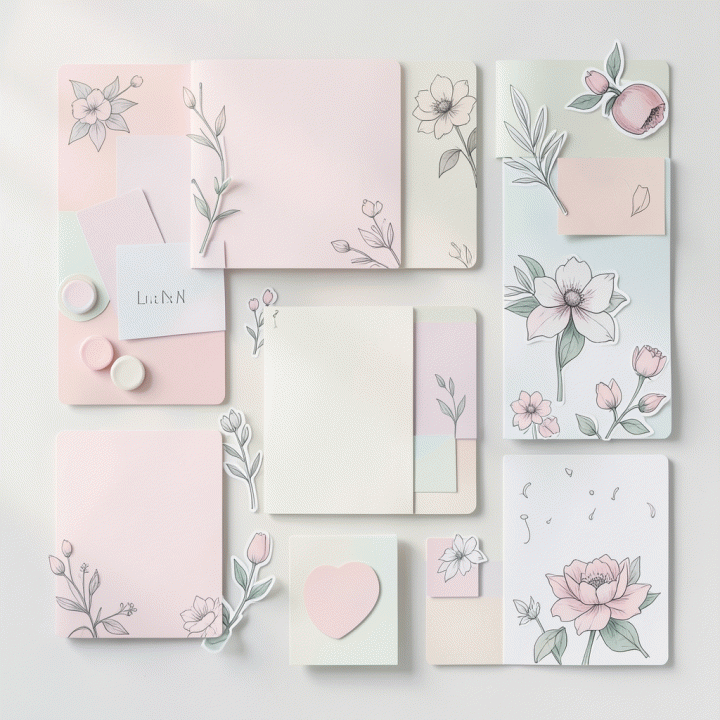 A minimalist digital journal design decorated with aesthetic digital sticker assets, emphasizing creativity and organization.