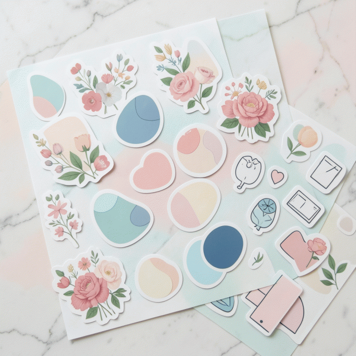 Kumpulan stiker digital premium yang estetik, menampilkan berbagai motif dekoratif siap digunakan untuk jurnal atau desain.