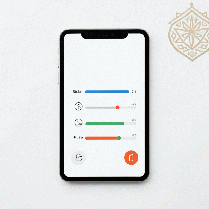 Tampilan antarmuka digital habit tracker ibadah yang minimalis dan abstrak, menunjukkan progres kebiasaan spiritual.