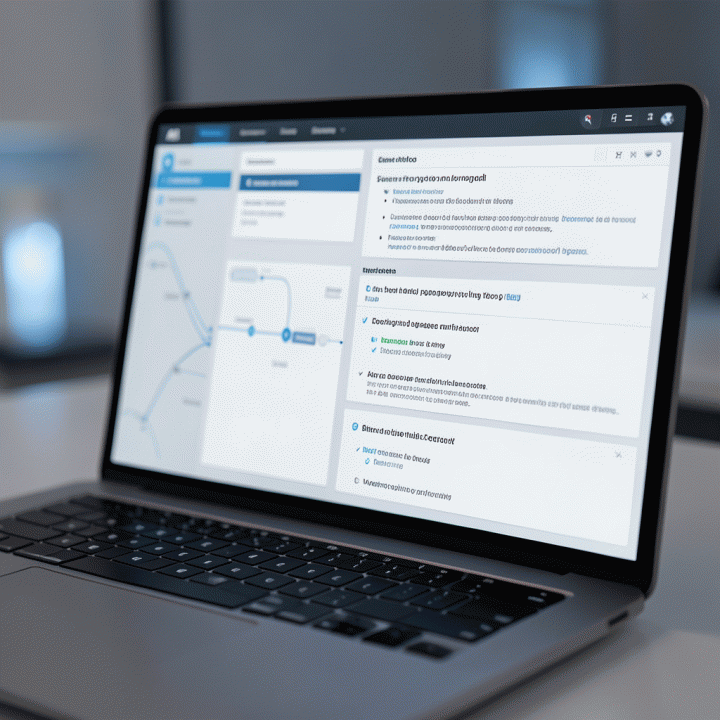 Close-up of a laptop screen showing a structured AI interface for brainstorming digital business ideas and strategy.