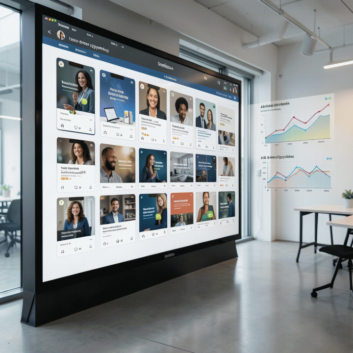 Perbandingan berbagai materi iklan (ad copy) yang dioptimalkan berdasarkan analisis data pasar yang ditampilkan secara visual.