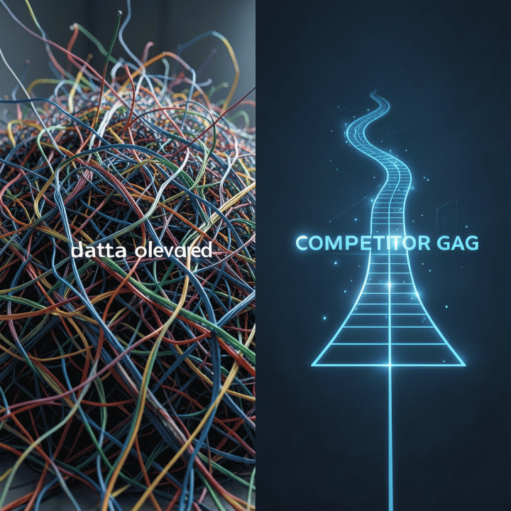 Visual perbandingan antara data yang terlalu banyak dan celah pasar yang teridentifikasi dengan jelas.
