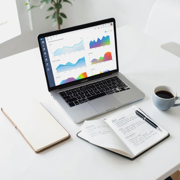Perbandingan data pasar dan insight strategi di atas meja kerja yang rapi.