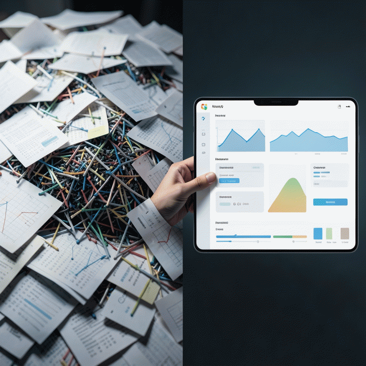 Perbandingan visual antara data yang berantakan dan data yang terstruktur menjadi insight yang jelas.
