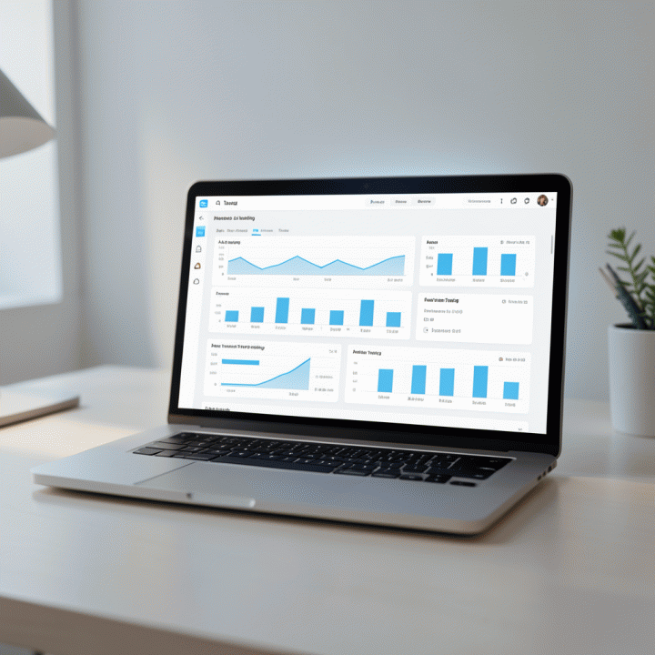 Tampilan antarmuka aplikasi analisis data di laptop yang membandingkan berbagai set data untuk menentukan materi iklan terbaik.