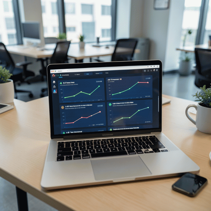 Visualisasi data A/B testing yang menunjukkan secara grafis materi iklan mana yang paling efektif, mendukung pengambilan keputusan copywriting berbasis data.