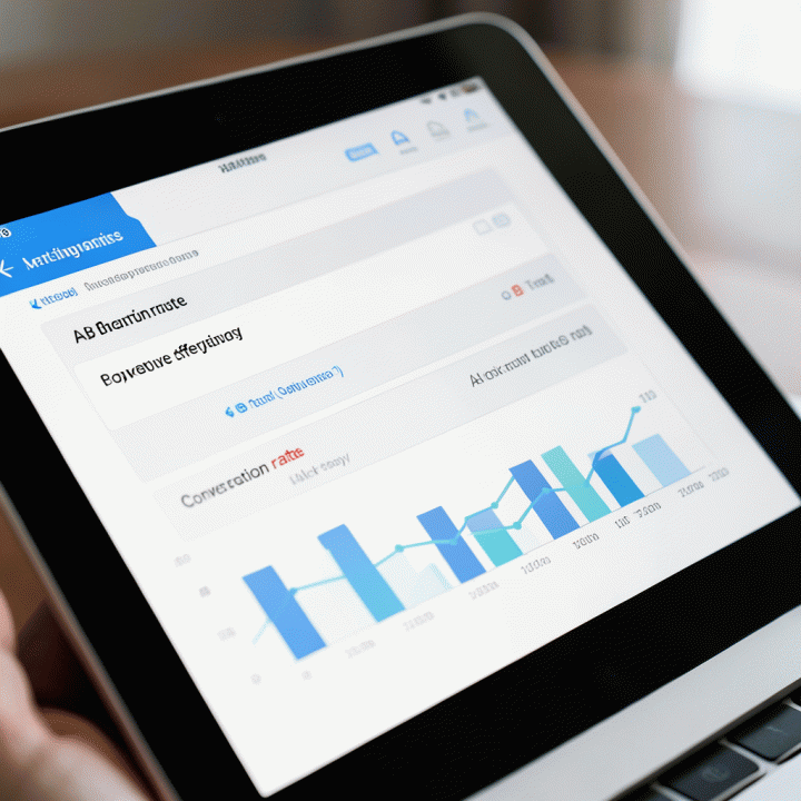 Tampilan dashboard analitik perbandingan Copywriting iklan (A/B testing) yang menunjukkan data performa peningkatan ROI.