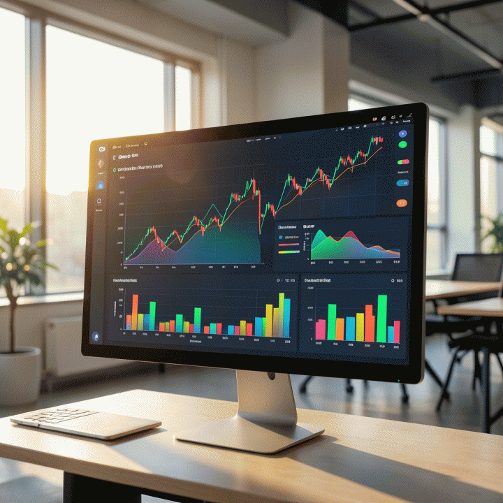 Visualisasi data analisis kompetitor dan celah pasar pada dashboard modern yang profesional, menunjukkan insight strategis untuk pemasaran digital.