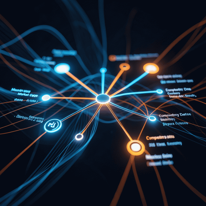 Abstract visualization of AI-driven competitor analysis and market gap identification data flow.