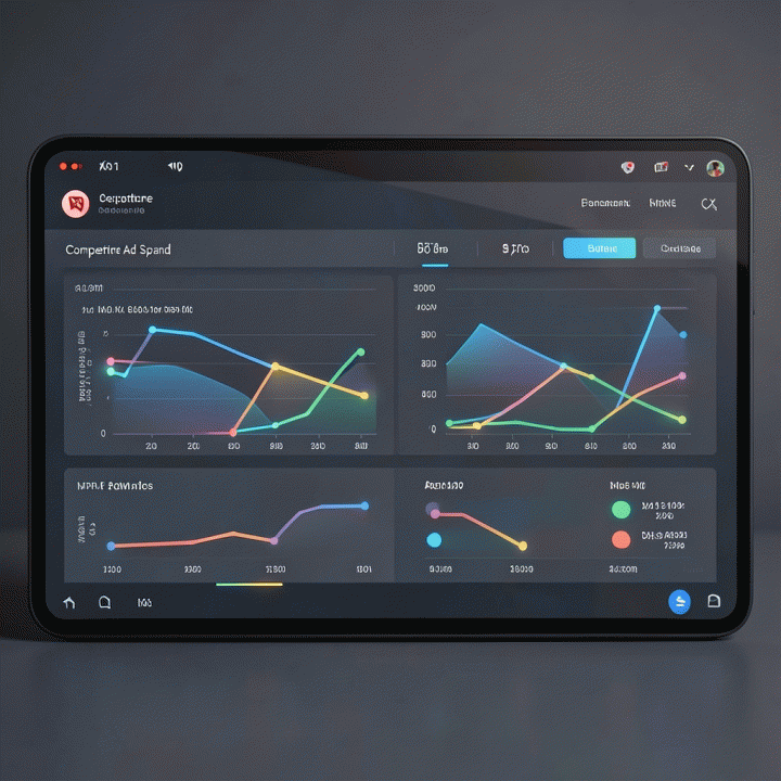 Digital dashboard visualizing competitor ad spend and performance comparison data for marketing strategy.