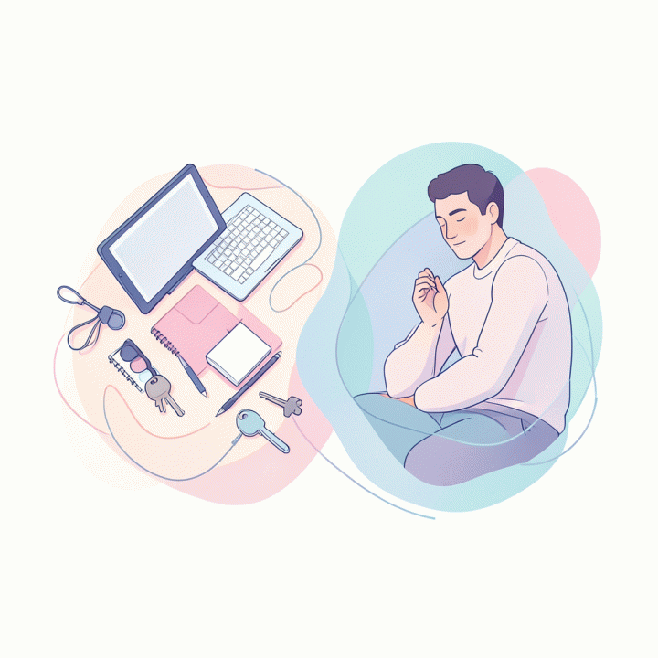 Representasi visual tentang menyeimbangkan kesibukan duniawi dan kebutuhan istirahat spiritual untuk menjaga rutinitas ibadah.
