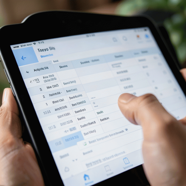 Hand interacting with a tablet app to organize solo Bali travel itinerary.