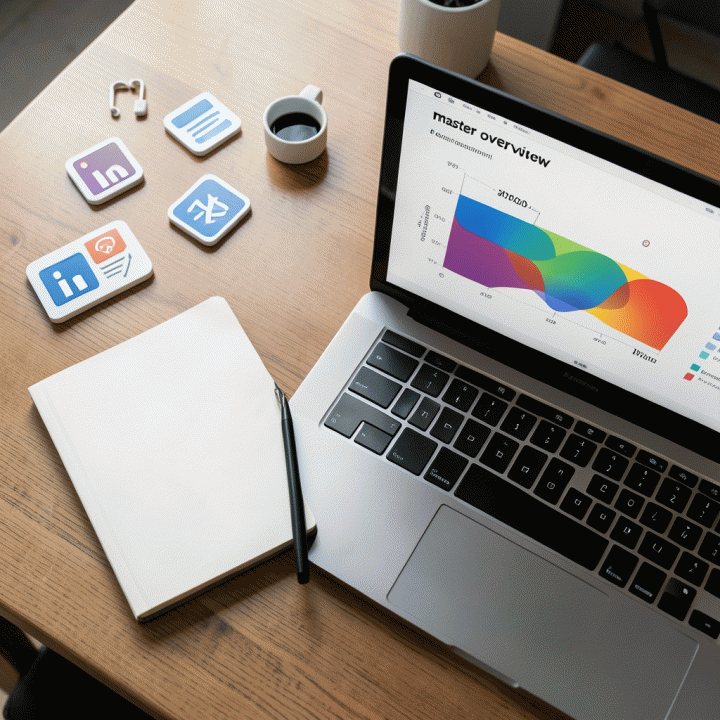 Tampilan meja kerja dengan visualisasi grafik di layar laptop yang menyatukan jejak dari berbagai platform pencarian kerja.
