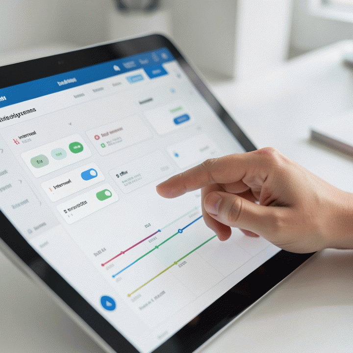 Tangan berinteraksi dengan dashboard digital yang abstrak untuk melacak dan mengorganisir progres lamaran kerja.