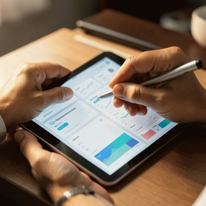 Penggunaan aplikasi jurnal AI di tablet, menunjukkan antarmuka yang mudah dan intuitif untuk mencatat pikiran.