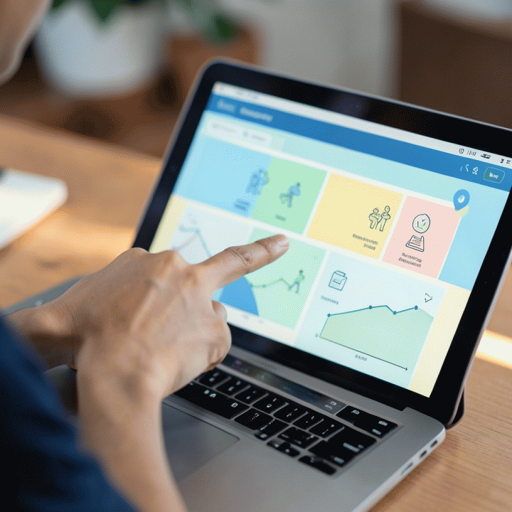 Tangan guru berinteraksi dengan antarmuka AI untuk merancang paket pembelajaran digital yang interaktif dan terstruktur.