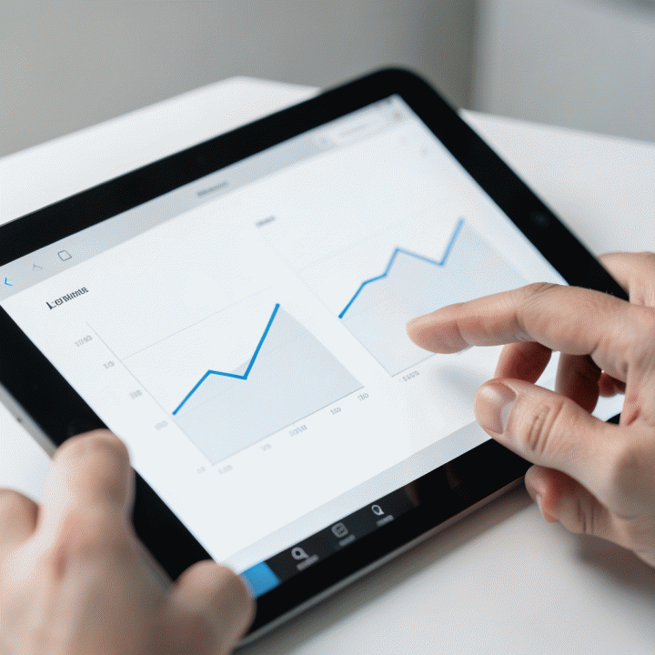 Tangan menunjuk pada perbedaan kinerja yang jelas antara dua set data pada dashboard tablet, menunjukkan hasil perbandingan yang efektif.