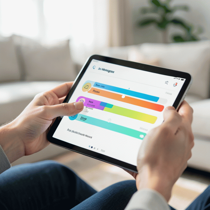 Tangan yang sedang memeriksa data tamu di tablet, menunjukkan proses manajemen RSVP yang terorganisir tanpa teks yang terbaca.