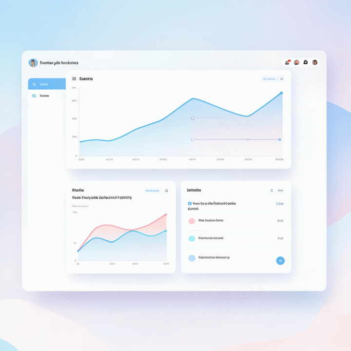 Antarmuka dashboard alat pemasaran yang menampilkan visualisasi data yang bersih dan intuitif, menunjukkan proses pengolahan data menjadi wawasan pemasaran yang dapat ditindaklanjuti.