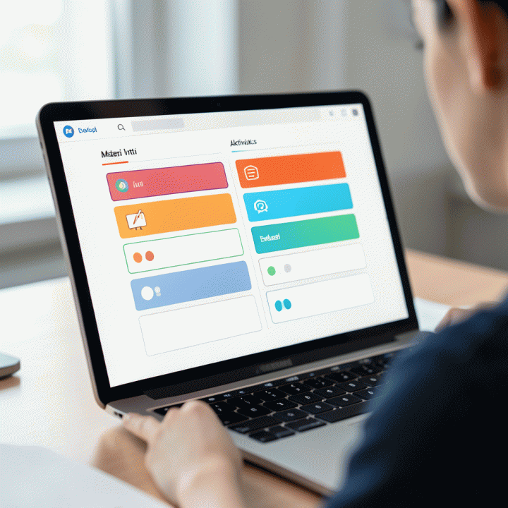 Tampilan antarmuka digital yang menunjukkan perencanaan materi pembelajaran yang terstruktur dan efisien untuk guru.