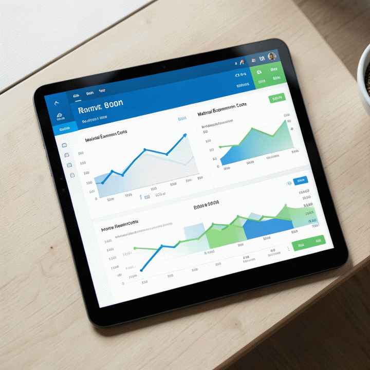 Dashboard management screen showing real-time tracking of home renovation project costs and material expenditure.