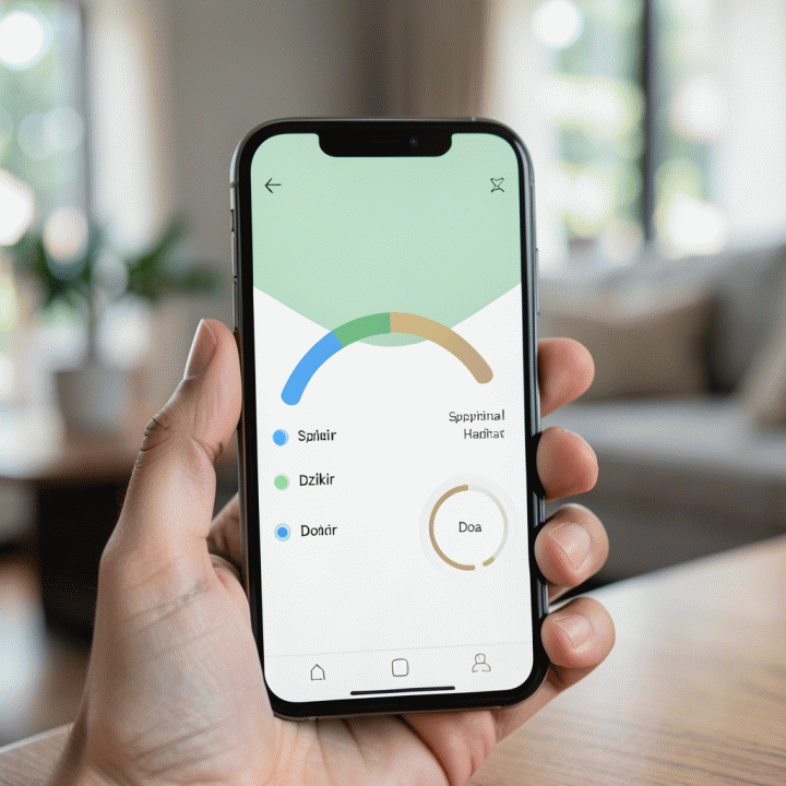 Tampilan close-up aplikasi habit tracker yang menunjukkan progres ibadah dengan antarmuka yang bersih dan intuitif.