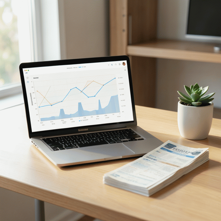 Tangan profesional dewasa sedang menunjuk ke spreadsheet anggaran keuangan yang tertata rapi di laptop, menunjukkan pengelolaan utang keluarga yang terstruktur dan tenang.