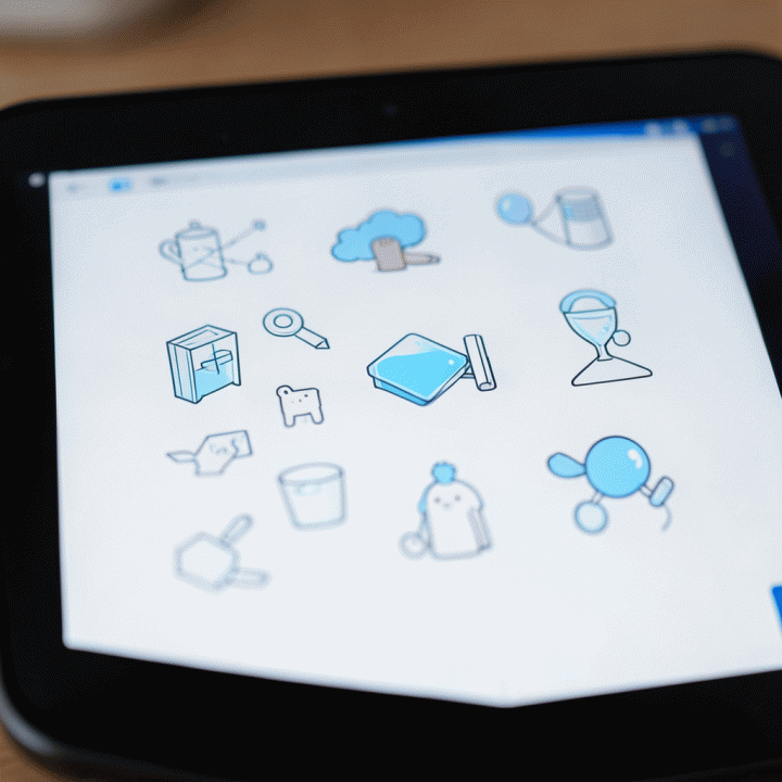 Consistent visual assets generated by AI displayed on a tablet screen.