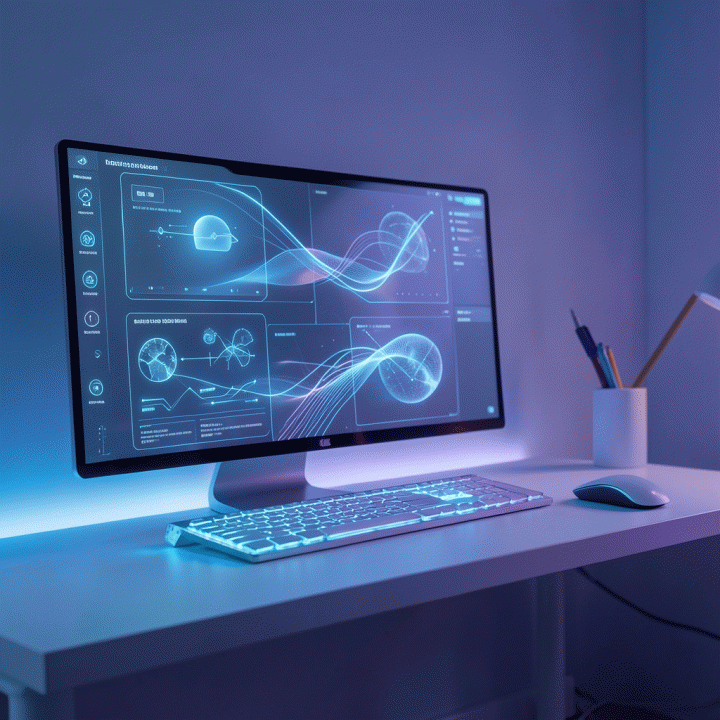 Abstract digital interface representing consistent visual asset generation using AI.