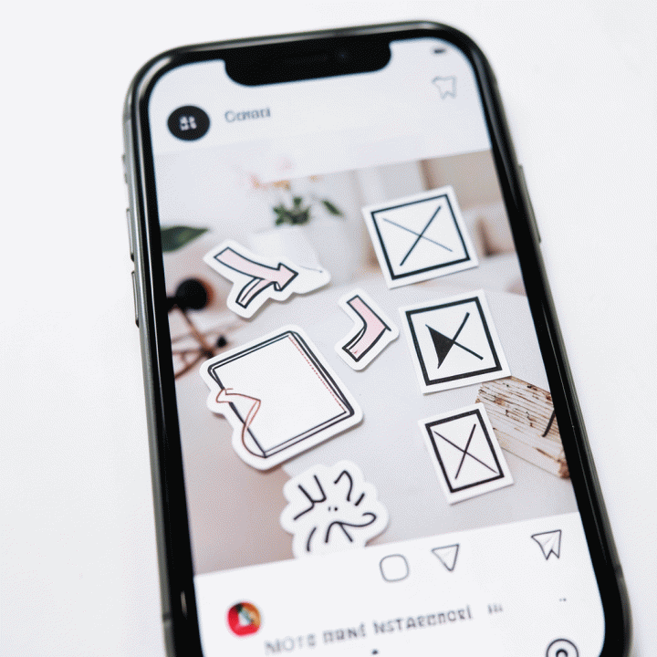 Tampilan close-up dari Story Instagram yang dipercantik dengan menempelkan stiker digital premium, menunjukkan tips meningkatkan estetika konten.