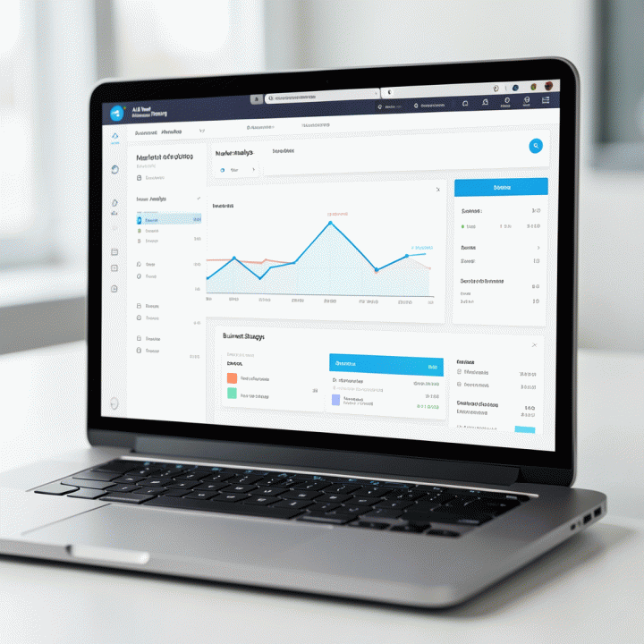 Dashboard interface for an AI business planning tool showing market analysis and strategy.