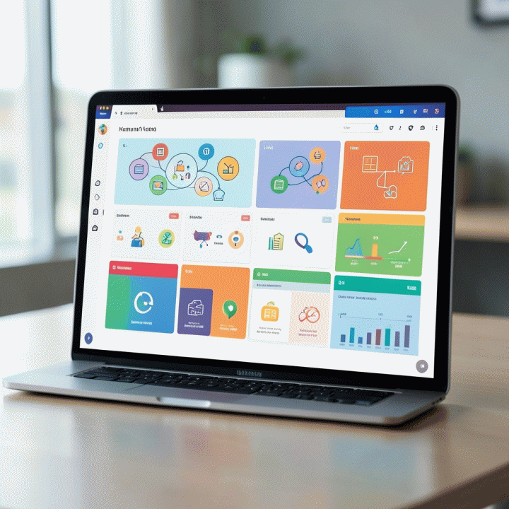 Tampilan digital materi belajar interaktif yang dihasilkan AI, menunjukkan struktur dan visualisasi tanpa teks yang dapat dibaca.