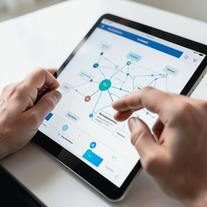 Tangan yang sedang meninjau visualisasi strategi prioritas utang pada antarmuka digital.