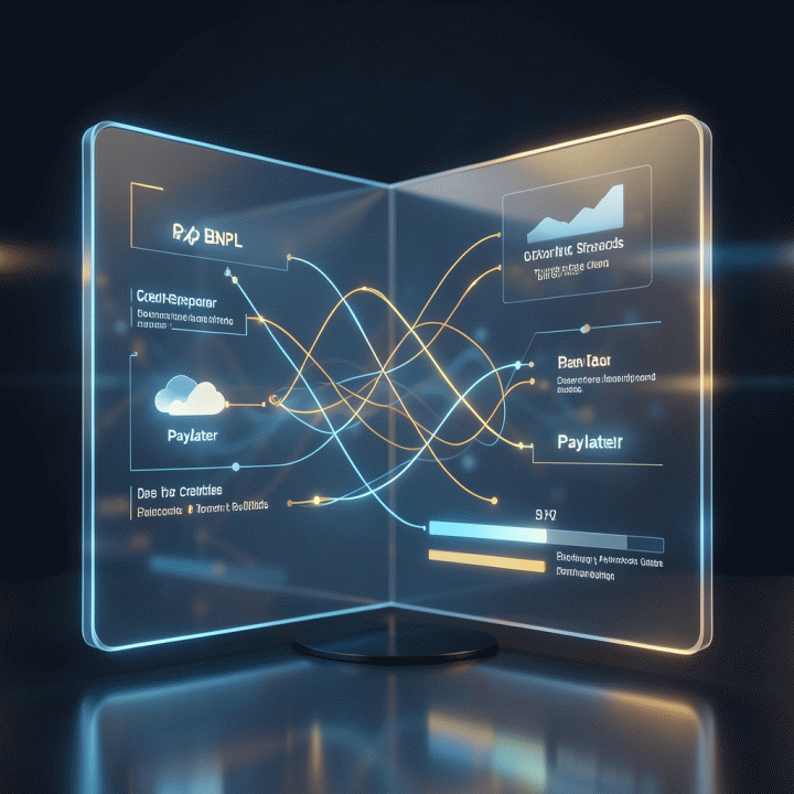 Abstract financial dashboard visualization showing interconnected debt management strategies and a clear path to debt repayment.