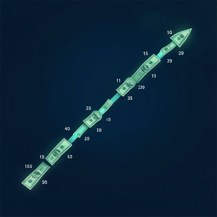 Conceptual timeline showing the effective strategy for debt repayment and achieving financial freedom.