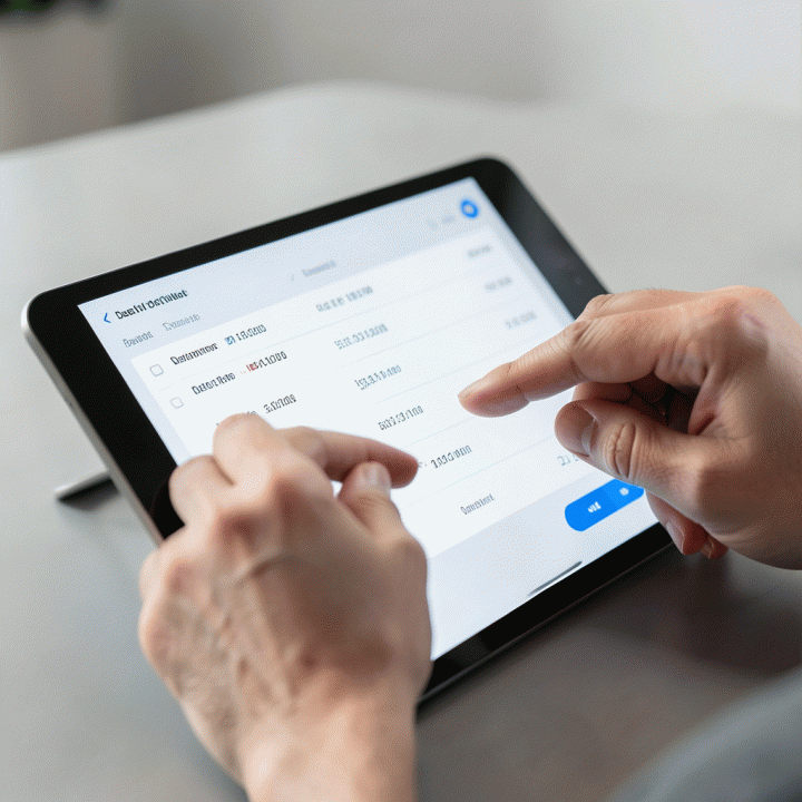 Tangan seseorang berinteraksi dengan dashboard digital untuk memprioritaskan pelunasan utang.