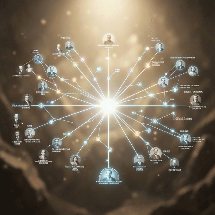 Holographic digital family tree organizing historical data for digital heritage.