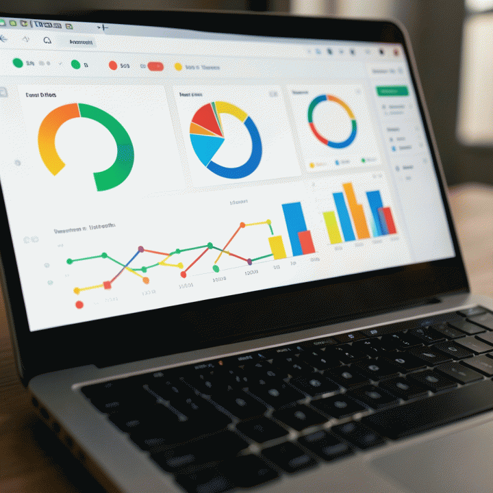 Tampilan dashboard digital abstrak yang menunjukkan pelacakan berbagai aplikasi atau prospek secara terorganisasi dengan diagram dan penanda status warna-warni.
