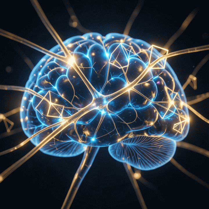Abstract visualization of the brain processing complex logical patterns and analytical thinking.