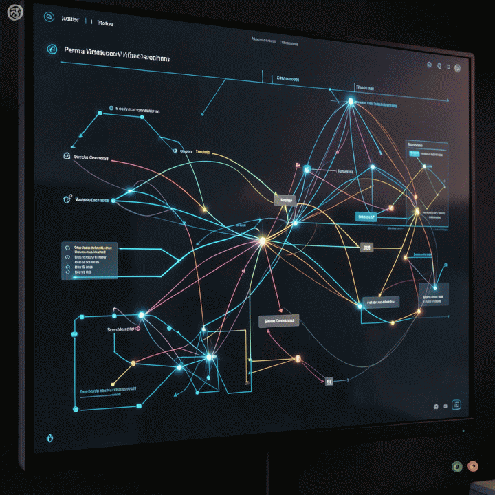 Abstract visualization of an AI workflow for generating a video script.