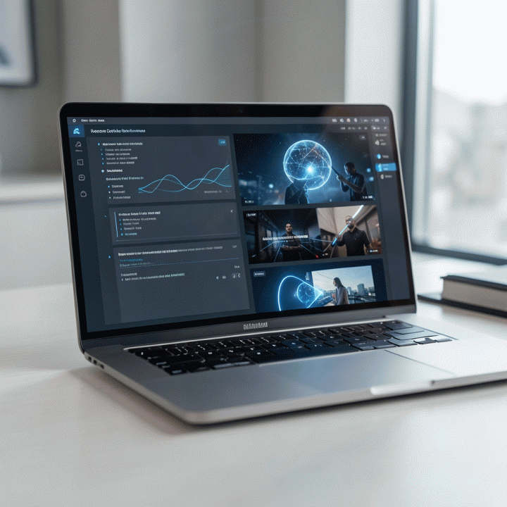 Laptop screen showing an AI interface for structuring video content and script ideas.